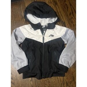 Nike Jacket Youth XS 3-4 Years Black Gray White Full Zip Hooded Windbreaker